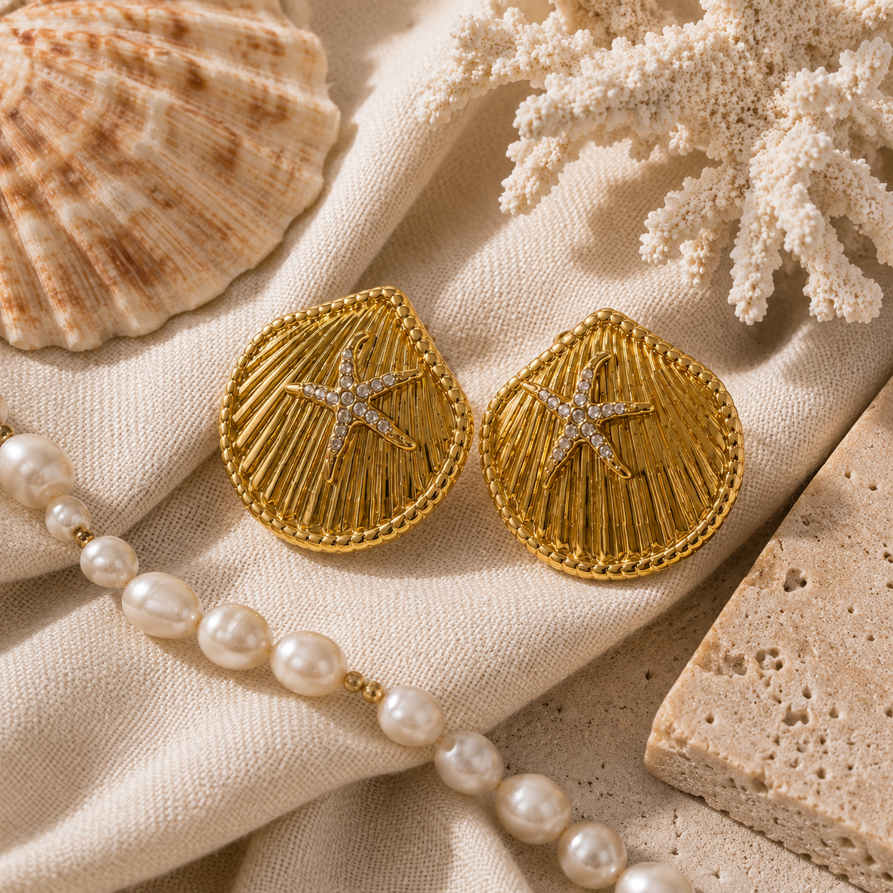 Gold Starfish Disc Statement Earrings