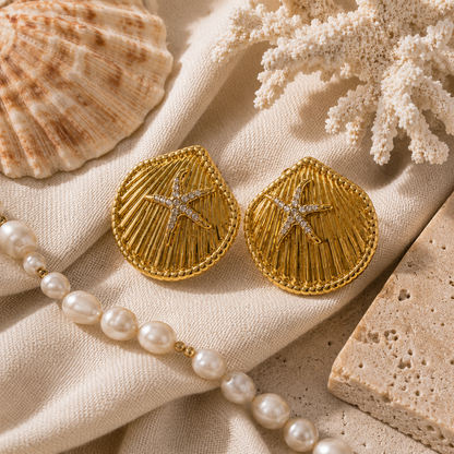 Gold Starfish Disc Statement Earrings