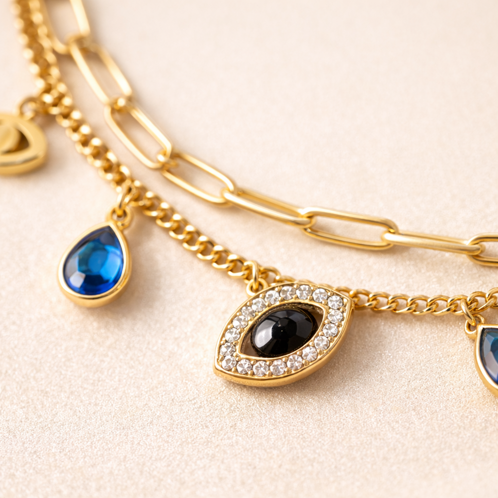 Gold Evil Eye Charm Bracelet