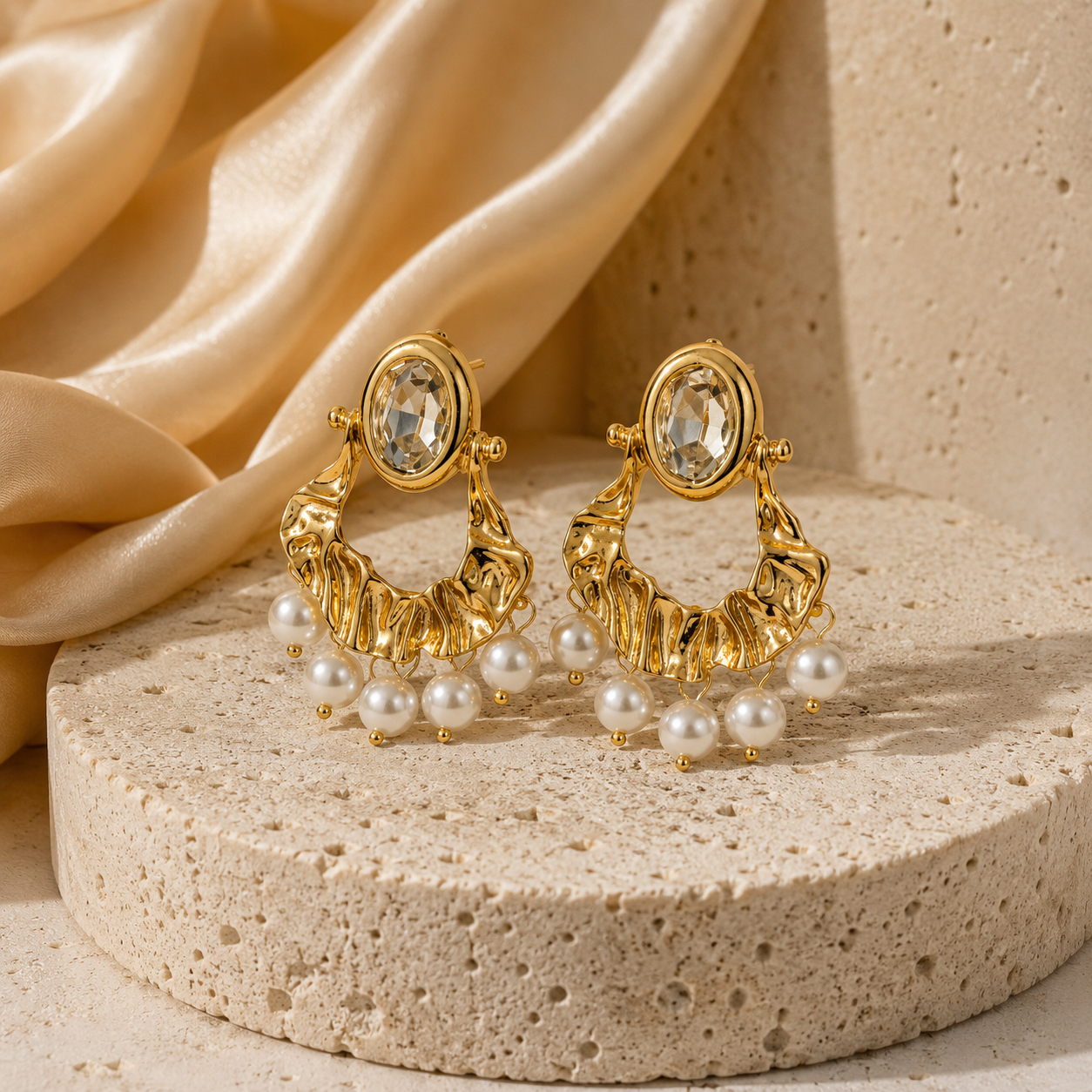 Gold Pearl Drop Statement Earrings