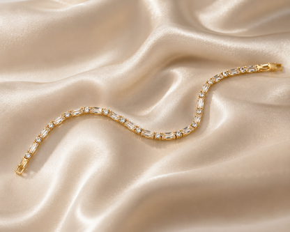 Gold Baguette Crystal Tennis Bracelet
