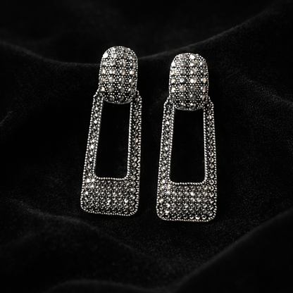 Silver Crystal Hollow Rectangle Earrings