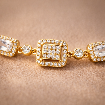 Gold Square Crystal Adjustable Bracelet