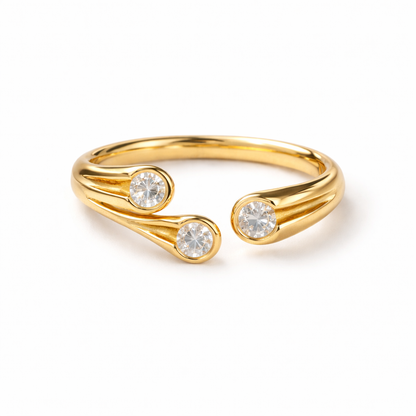 Gold Triple Crystal Open Wrap Ring