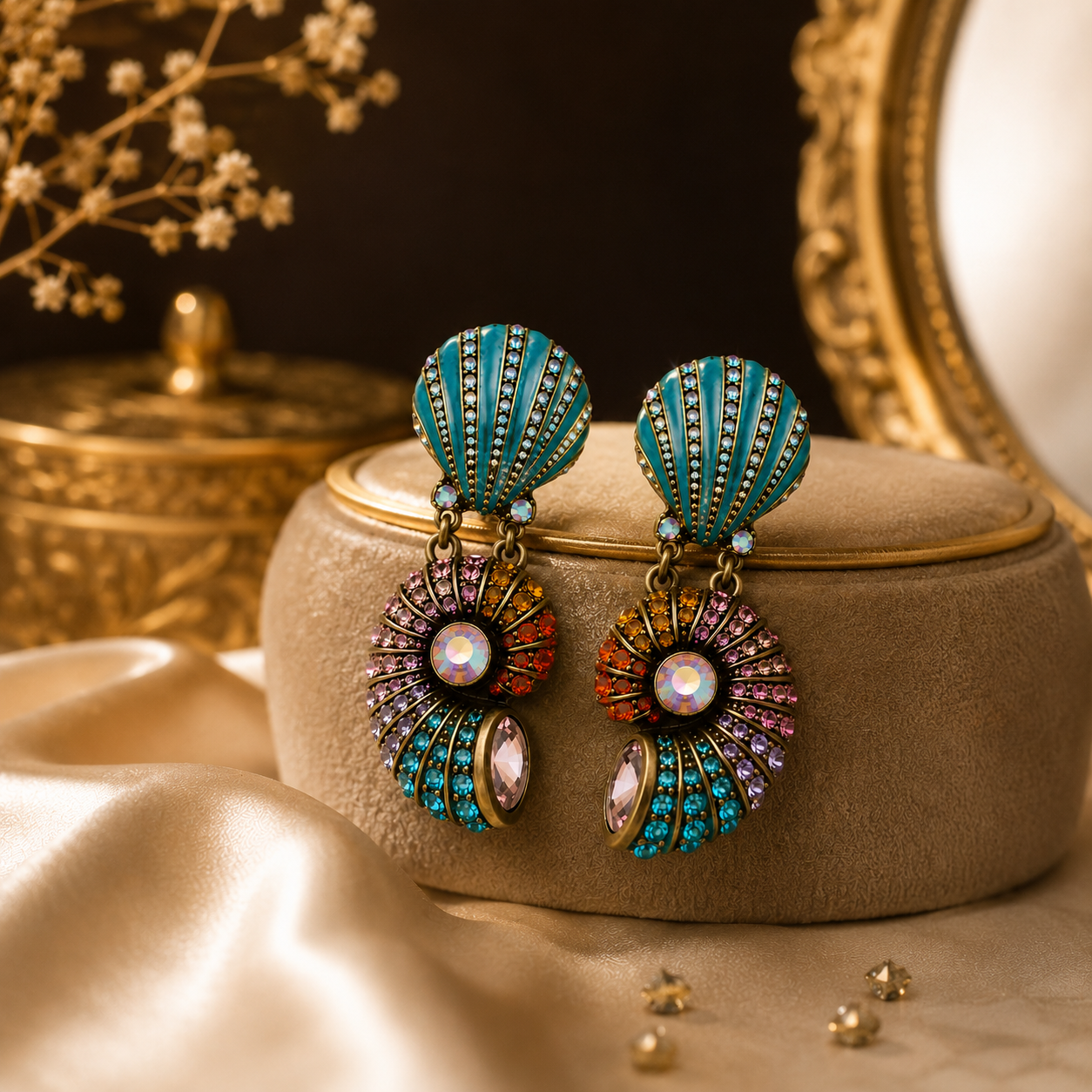 Ocean Crystal Seashell Drop Earrings
