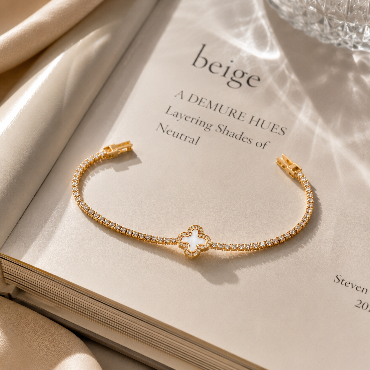 White Clover Crystal Tennis Bracelet