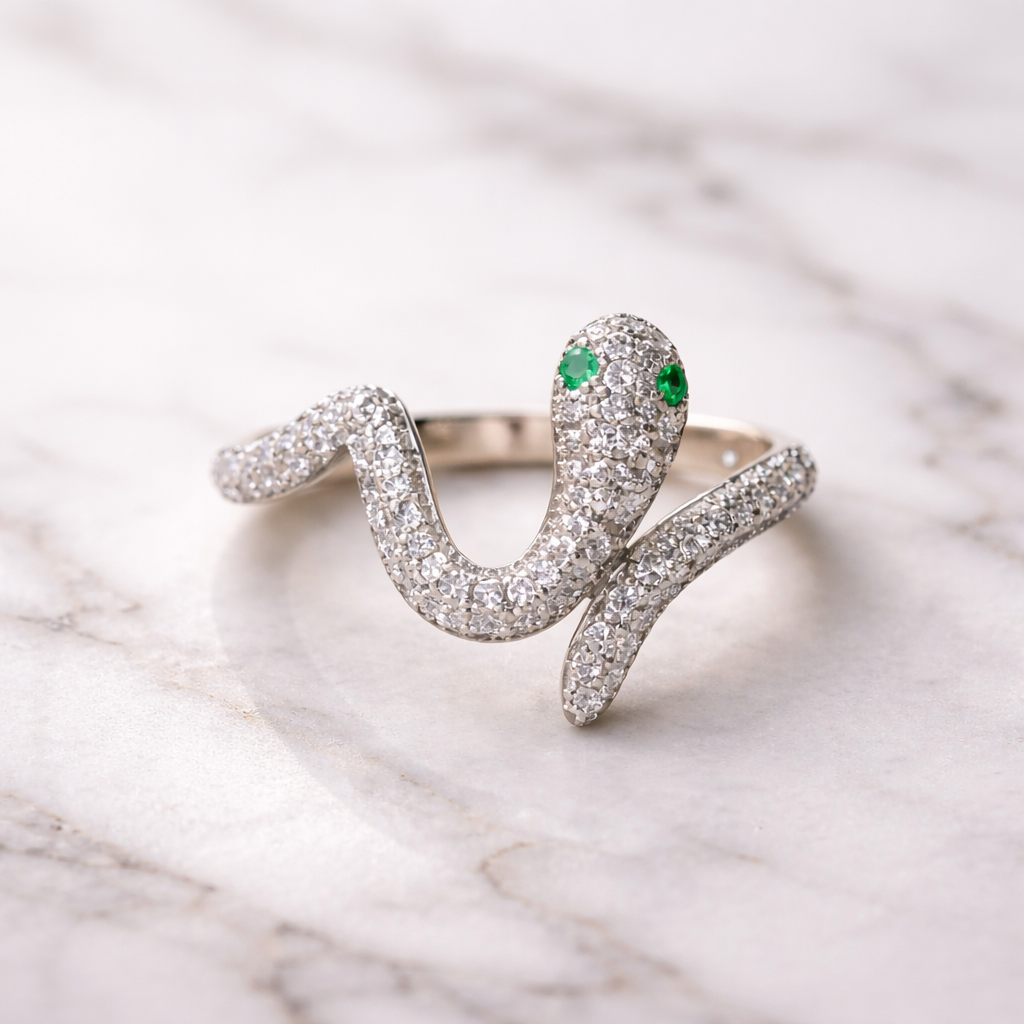 Emerald Eyes Snake CZ Statement Ring