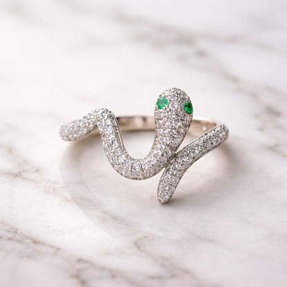 Emerald Eyes Snake CZ Statement Ring