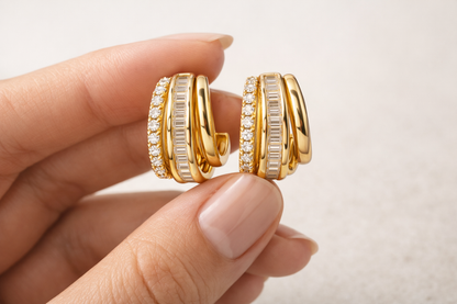 Gold Layered Crystal Hoop Earrings