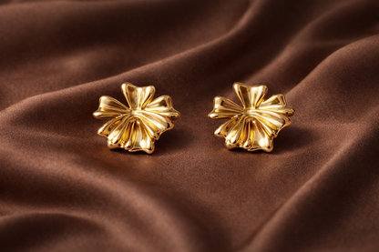 Gold Flower Statement Stud Earrings