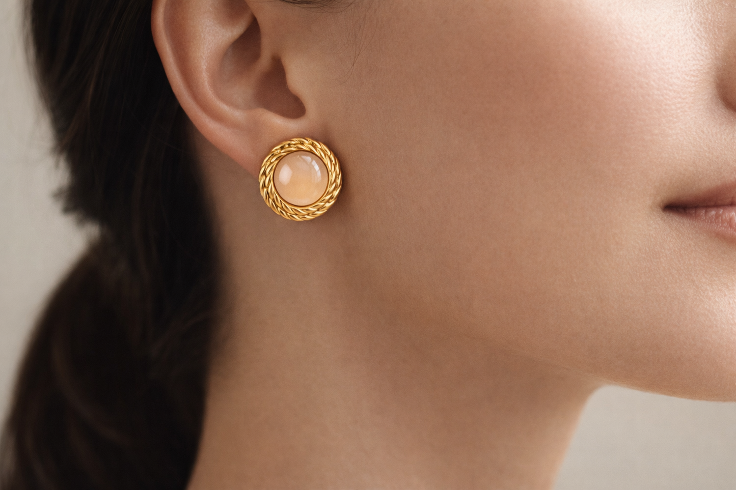 Gold Round Stone Stud Earrings