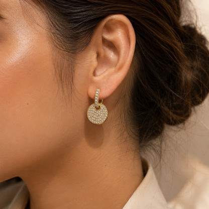Gold Pavé Disc Huggie Earrings
