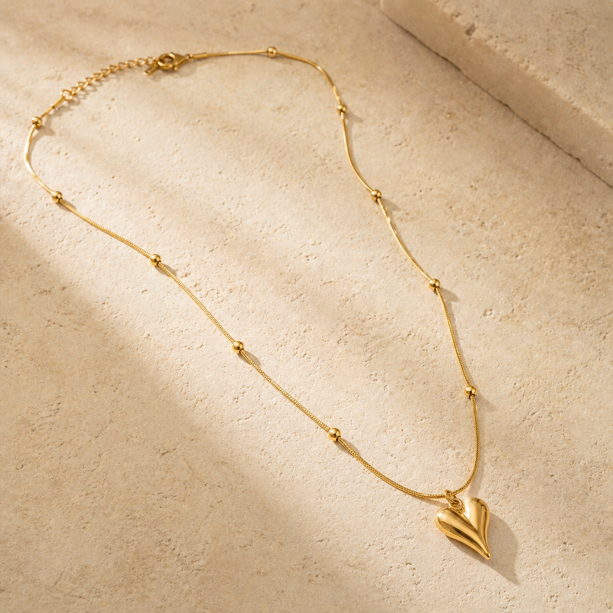 Celeste Luxe Heart Pendant Beaded Chain Necklace