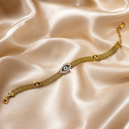 Gold Evil Eye Mesh Bracelet