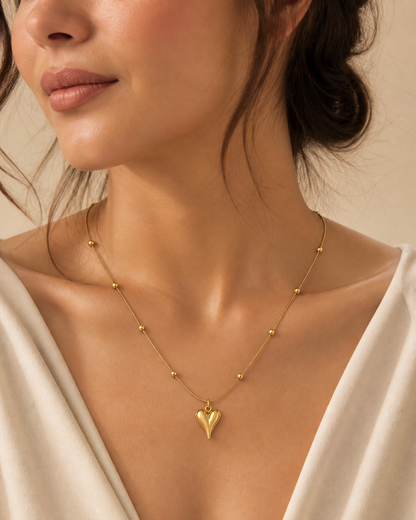 Celeste Luxe Heart Pendant Beaded Chain Necklace