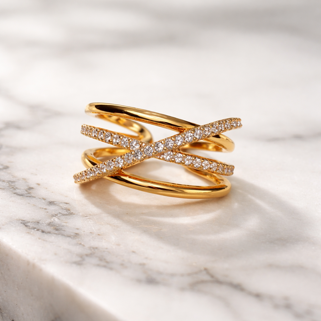 Gold Criss Cross Diamond Pavé Ring