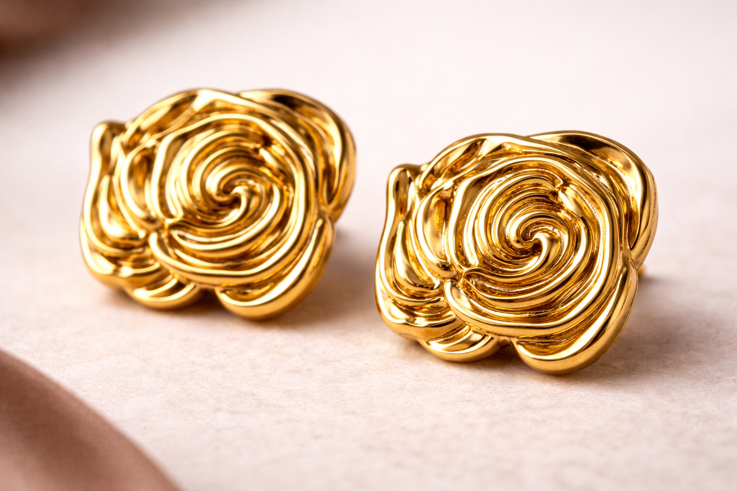 Gold Rose Swirl Stud Earrings