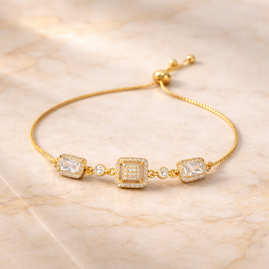 Gold Square Crystal Adjustable Bracelet