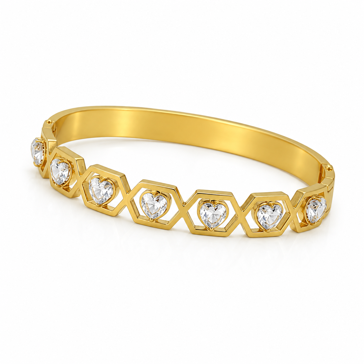 Golden Heart Hexagon Bangle Bracelet
