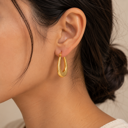 Textured Teardrop Gold Hoop Earrings
