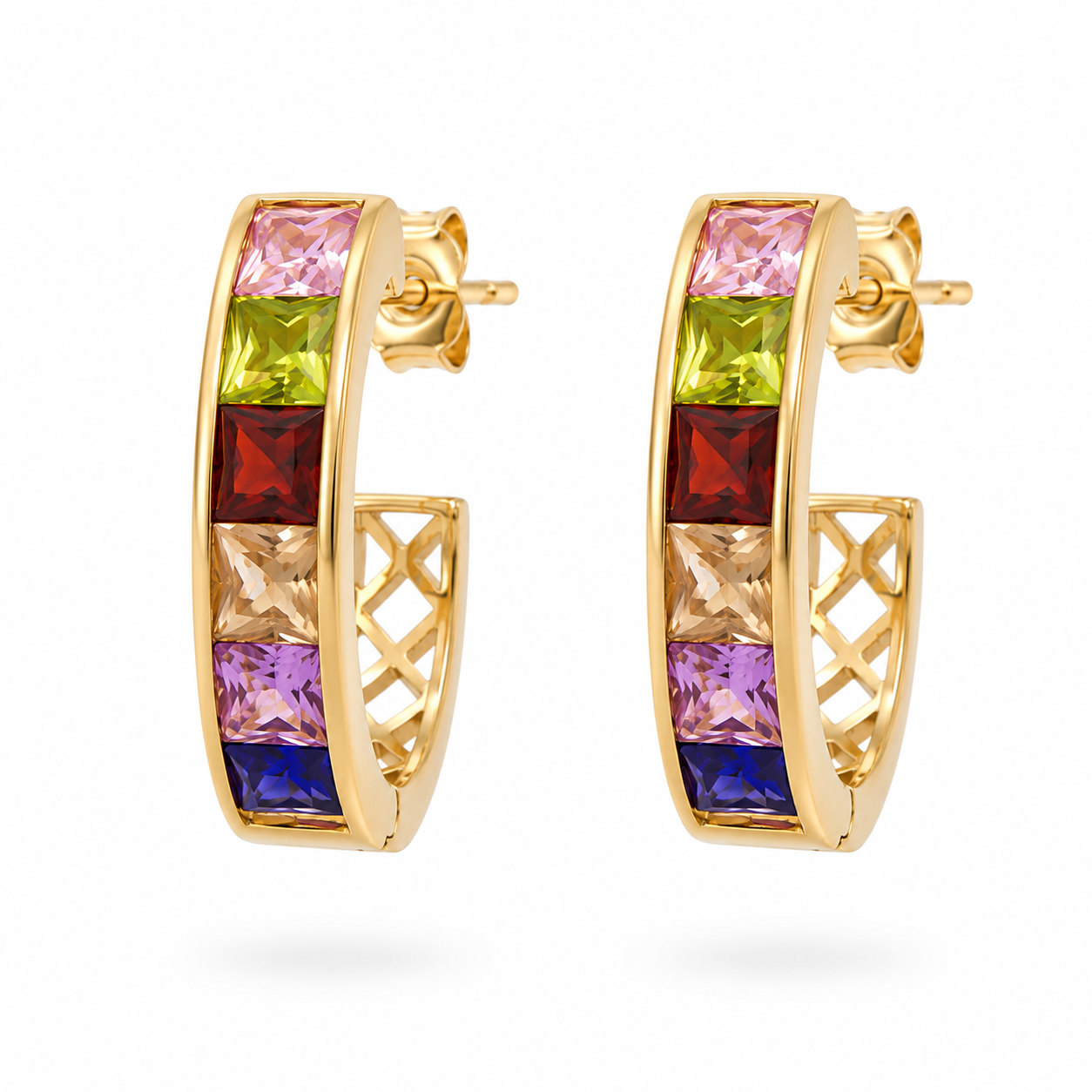 Gold Rainbow Crystal Hoop Earrings