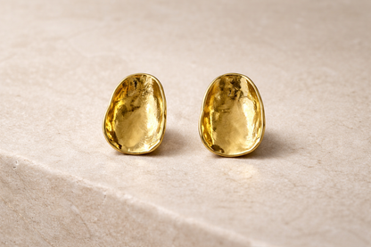 Gold Oval Stud Earrings