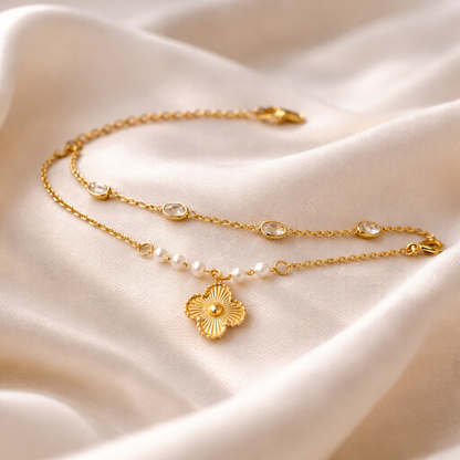 Gold Layered Pearl Flower Charm Bracelet