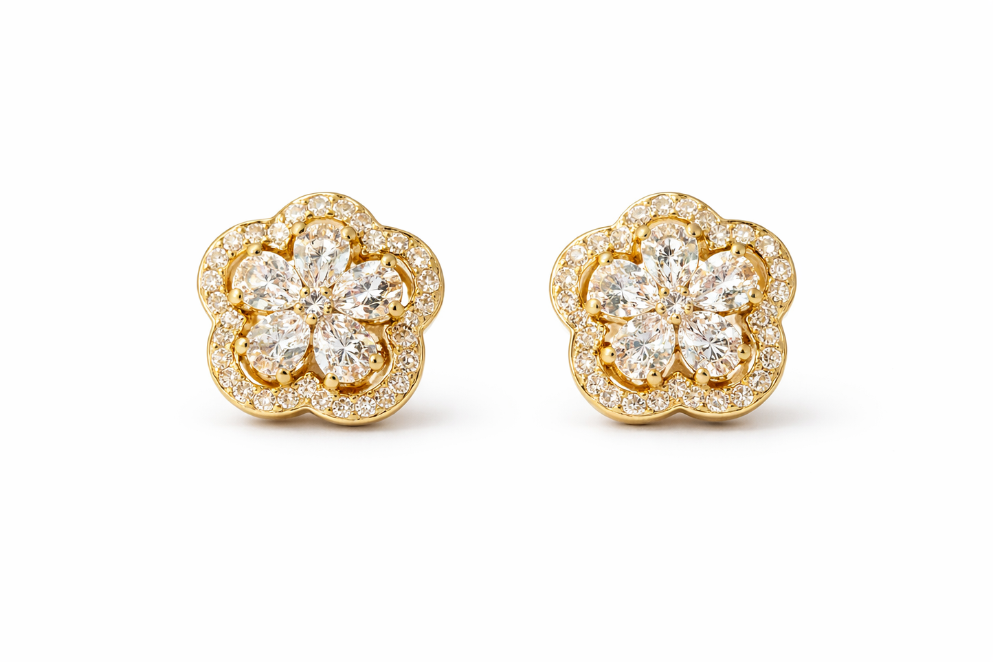 Gold Crystal Flower Stud Earrings