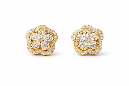 Gold Crystal Flower Stud Earrings