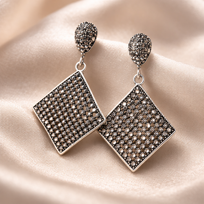 Vintage Marcasite Diamond Shape Drop Earrings