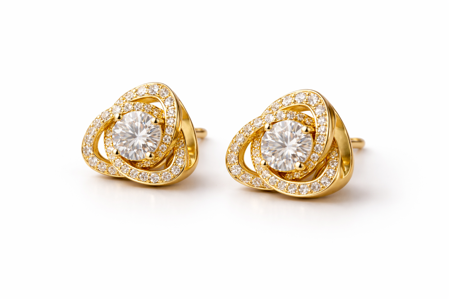 Gold Swirl Crystal Stud Earrings