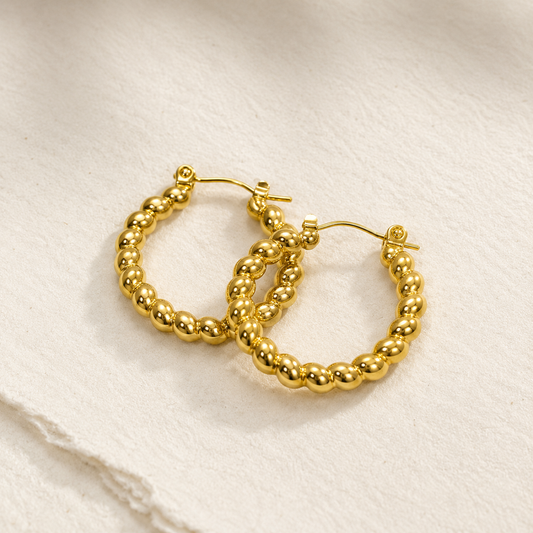 Minimal Gold Beaded Hoop Earrings