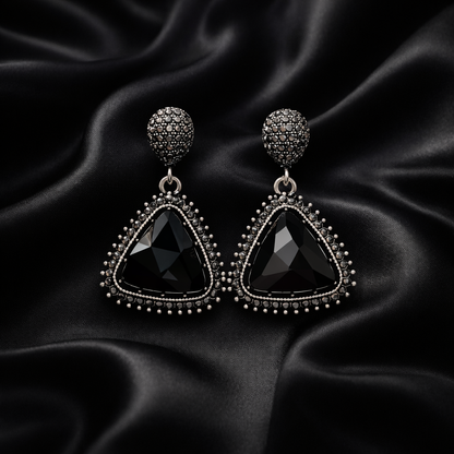 Black Crystal Triangle Drop Earrings