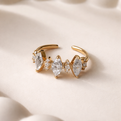 Marquise Crystal Open Adjustable Gold Ring