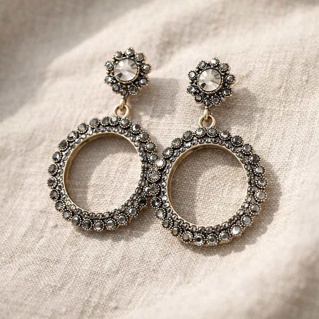 Vintage Crystal Halo Circle Drop Earrings