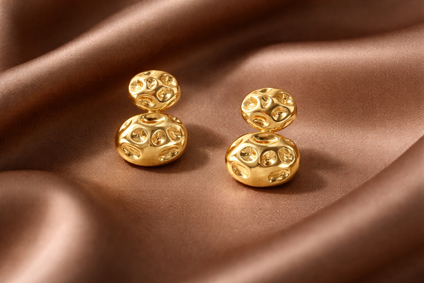 Gold Double Dome Stud Earrings