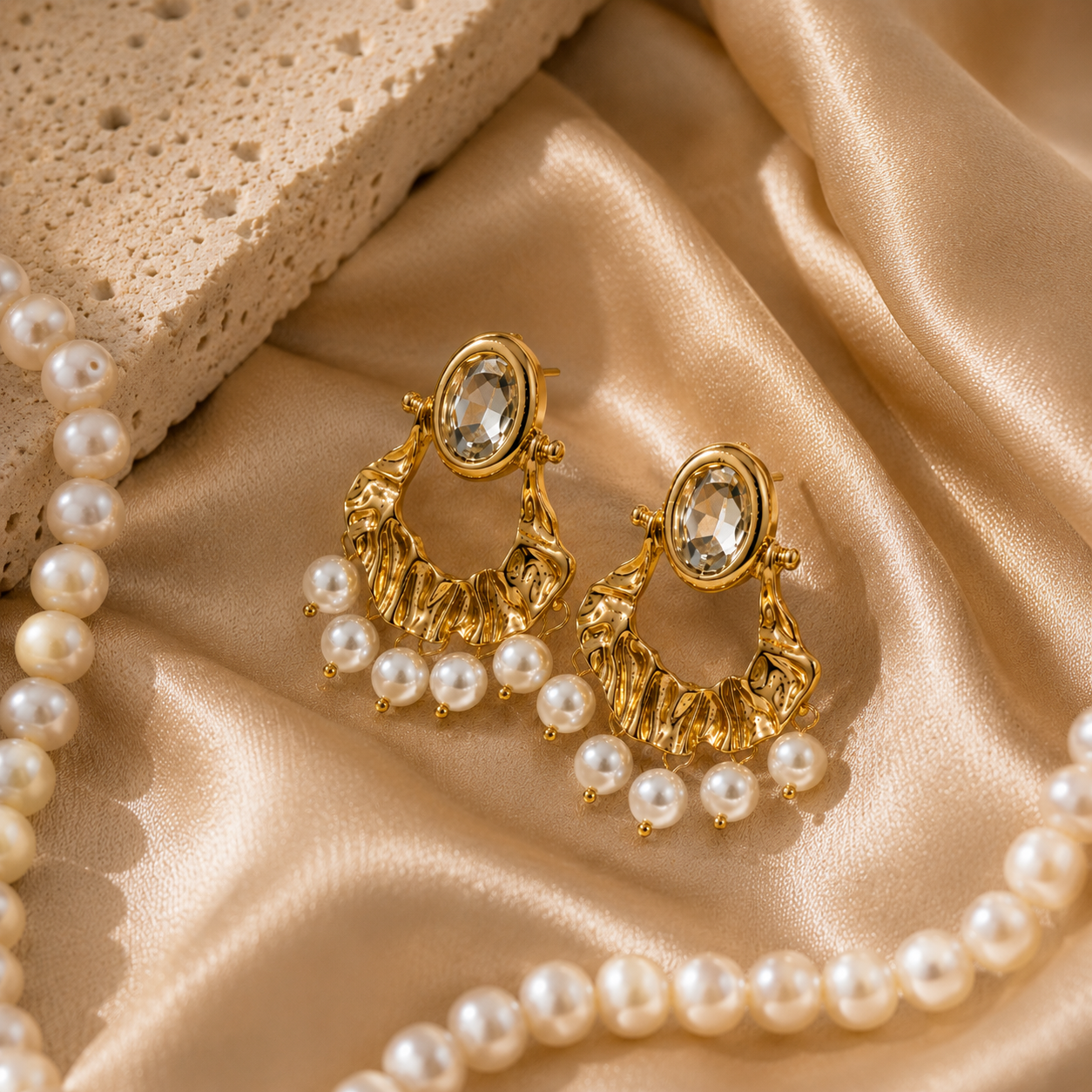 Gold Pearl Drop Statement Earrings