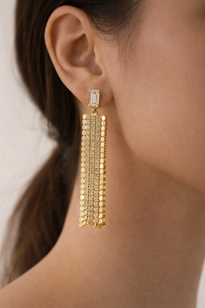 Gold crystal drops earrings