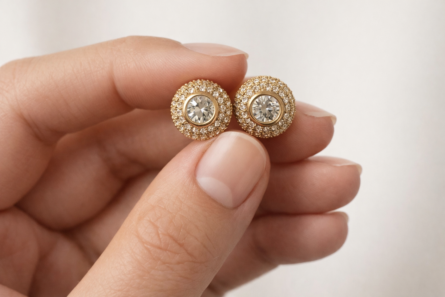 Gold Halo Crystal Stud Earrings