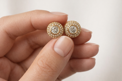 Gold Halo Crystal Stud Earrings