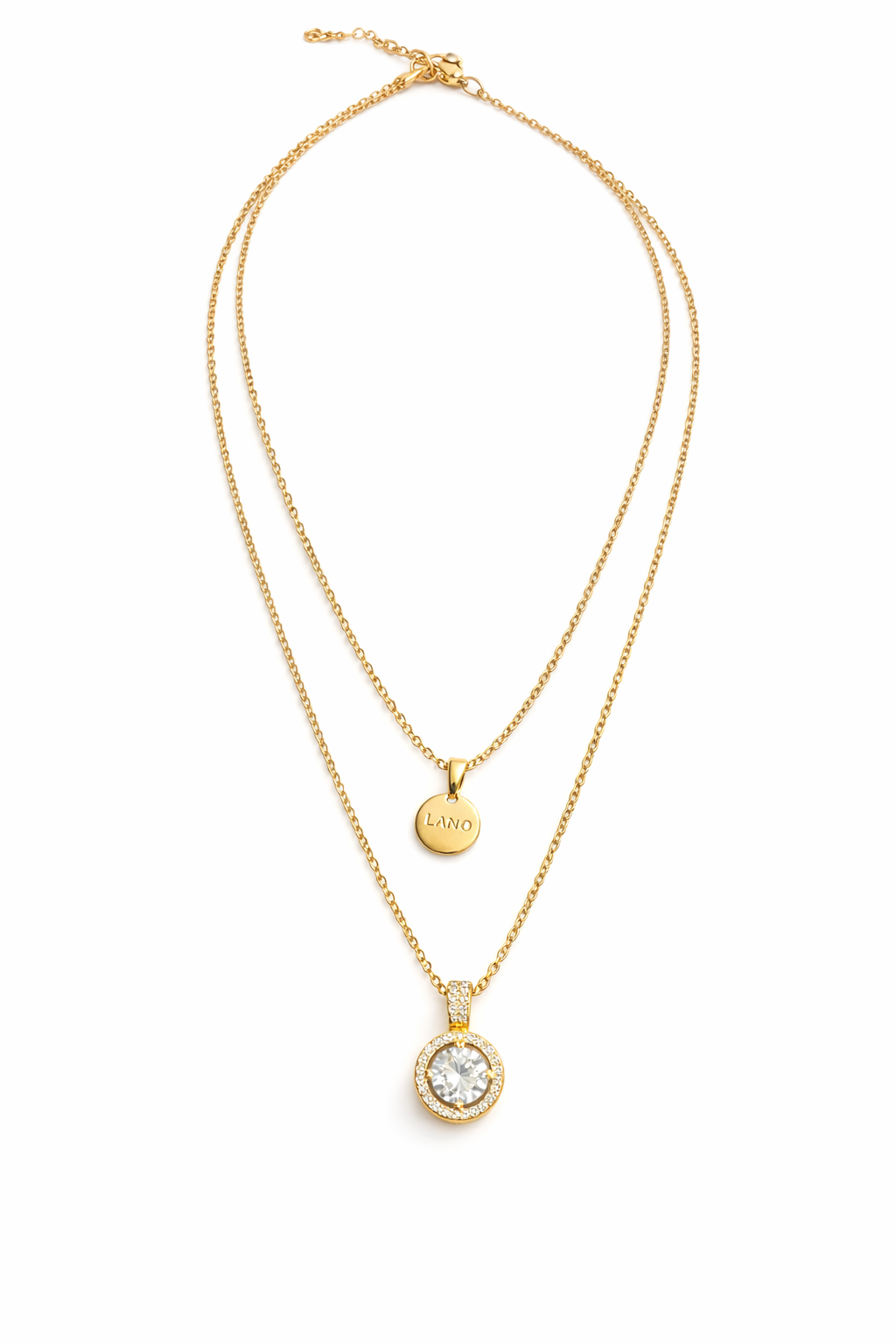 Gold Layered Halo Crystal Pendant Necklace