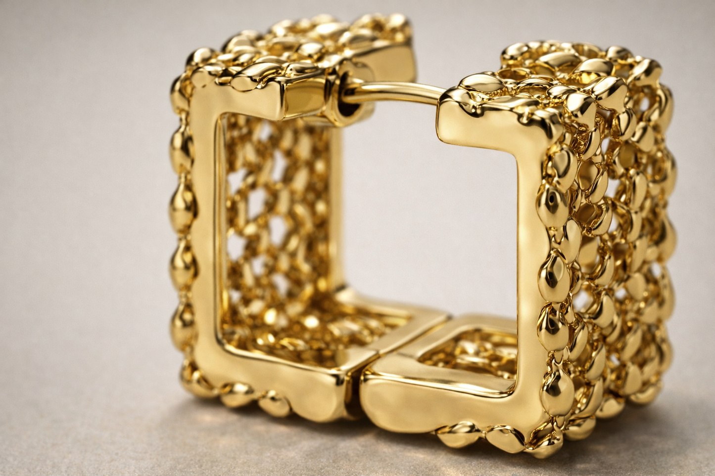 Gold Textured Square Hoop Earrings