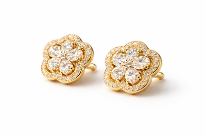 Gold Crystal Flower Stud Earrings