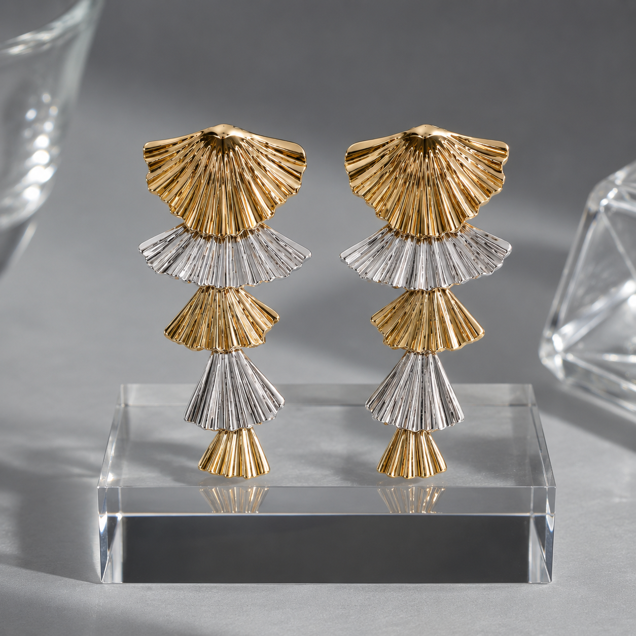Gold & Silver Fan Drop Earrings