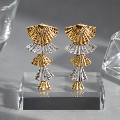 Gold & Silver Fan Drop Earrings