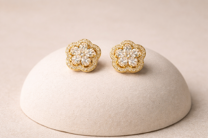 Gold Crystal Flower Stud Earrings
