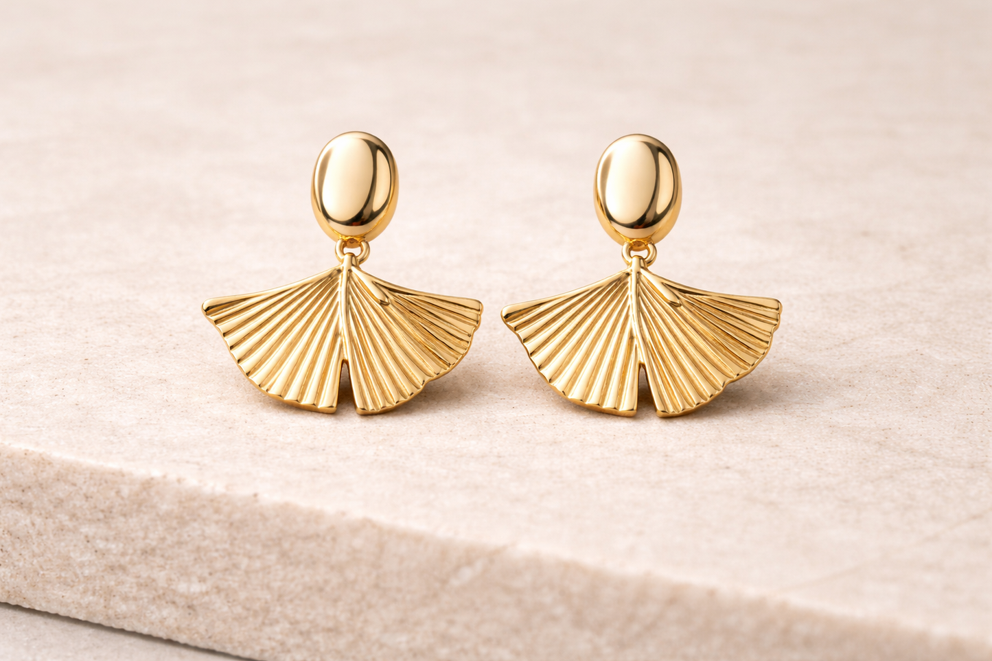 Gold Ginkgo Leaf Drop Stud Earrings