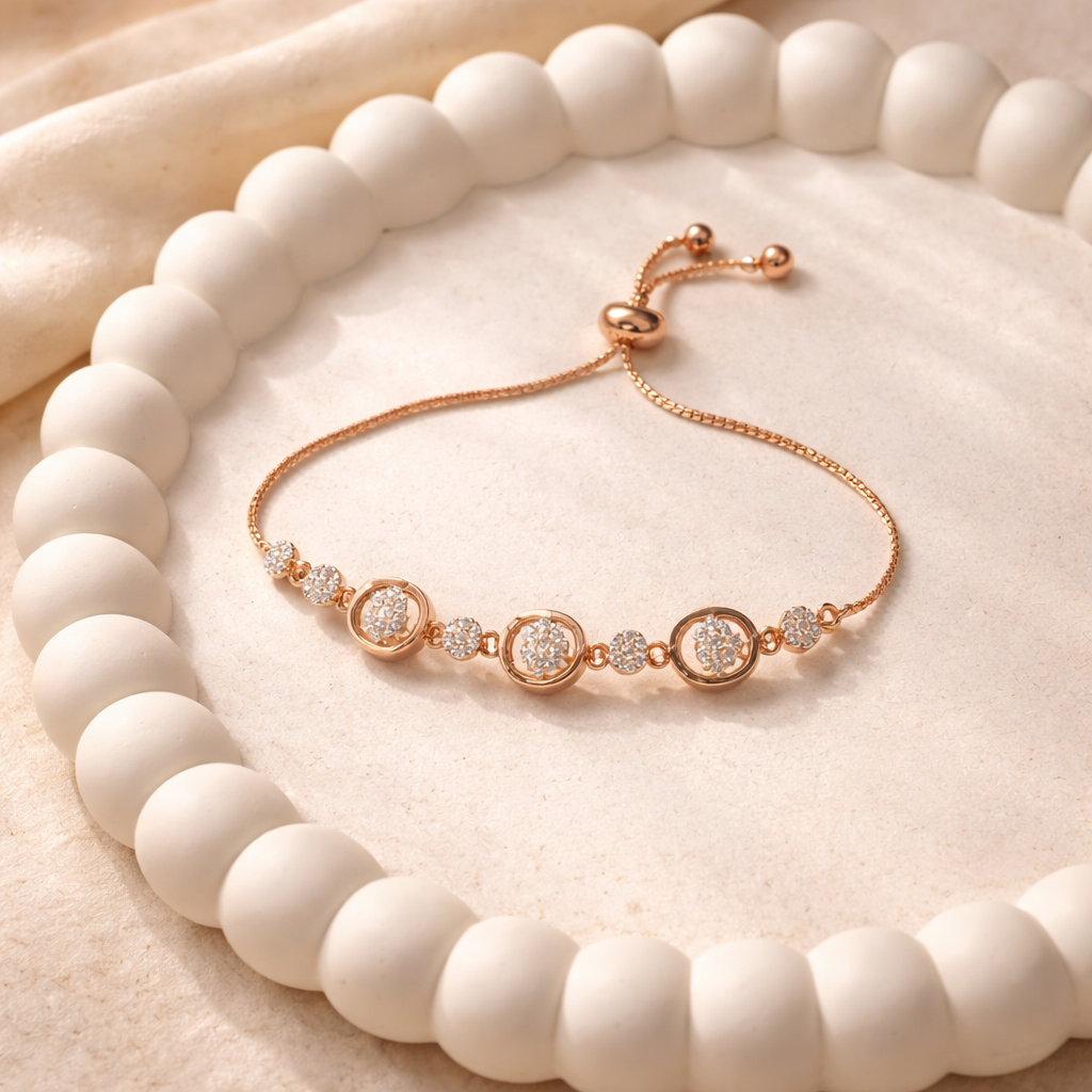 Rose Gold Pavé Circle CZ Adjustable Bracelet
