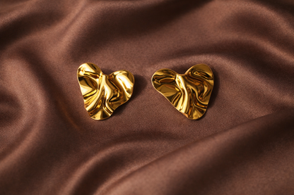 Gold Molten Heart Stud Earrings