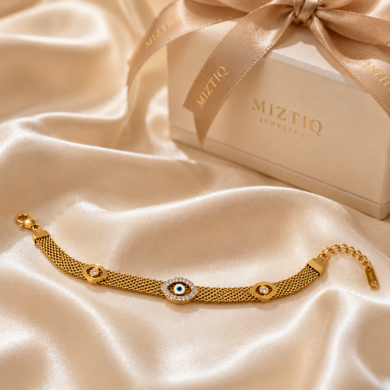 Gold Evil Eye Mesh Bracelet